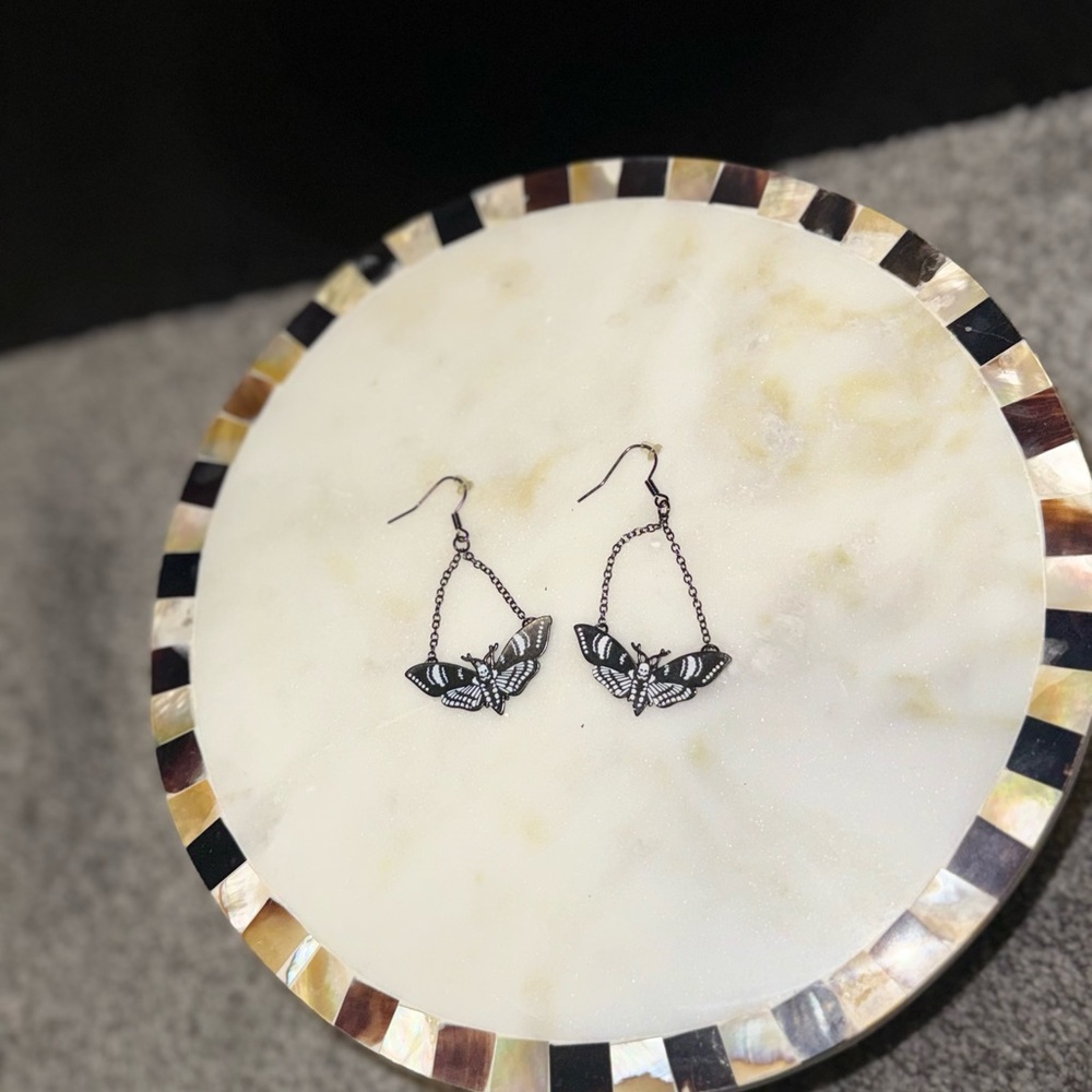 Black and Silver Death moth Earrings
